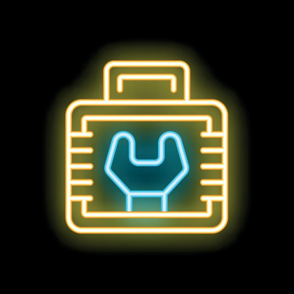 Neon toolbox icon glowing on dark background vector