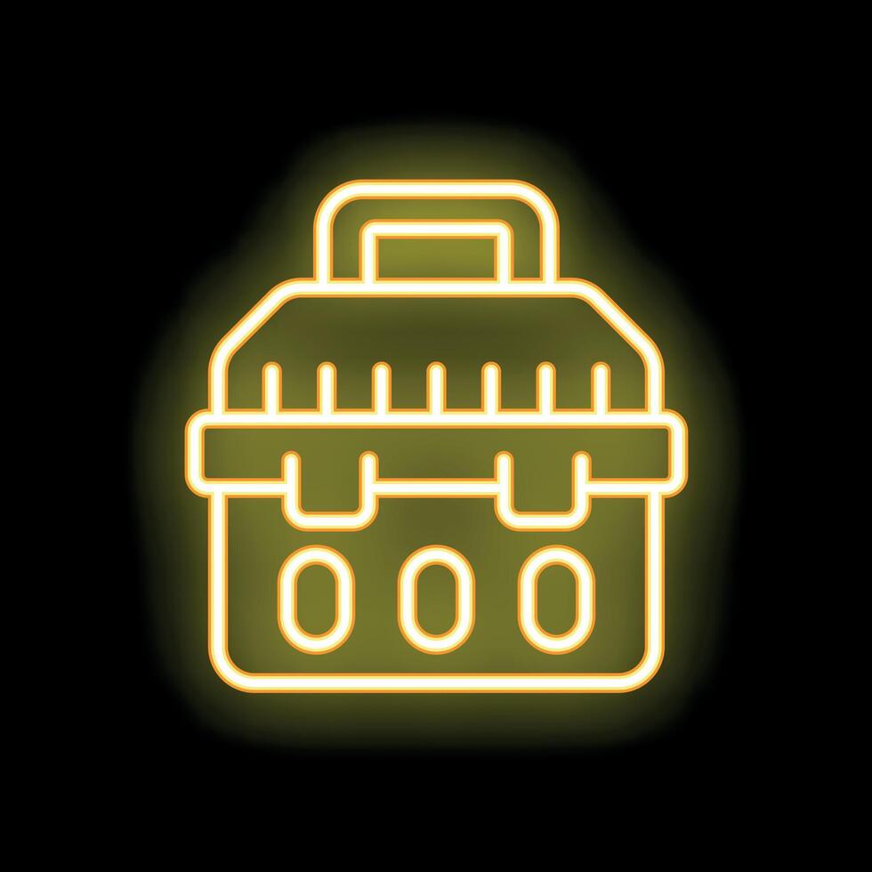 Yellow neon icon of a toolbox on black background vector
