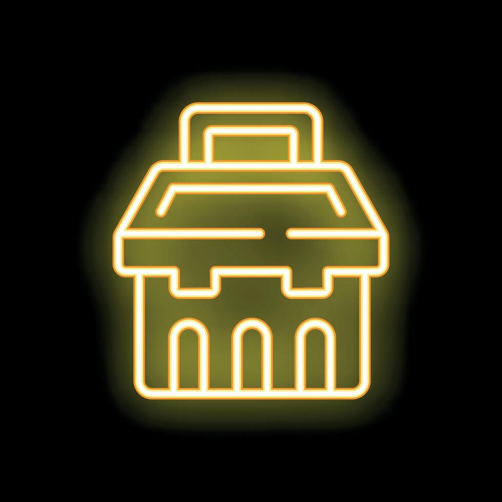 Glowing neon icon of toolbox with handle on black background vector