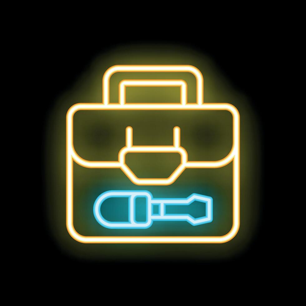 Neon toolbox icon glowing with screwdriver inside for repairing vector