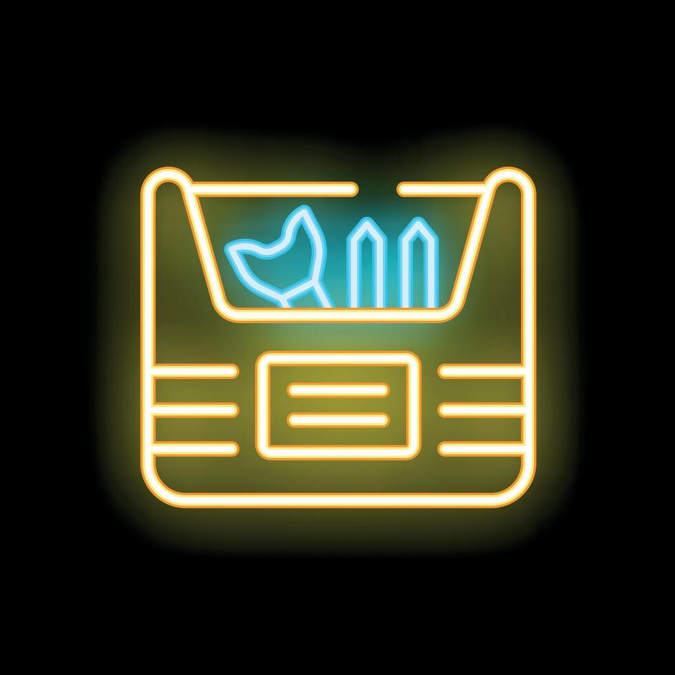Glowing neon sign of a box with drawing tools for artists and designers vector