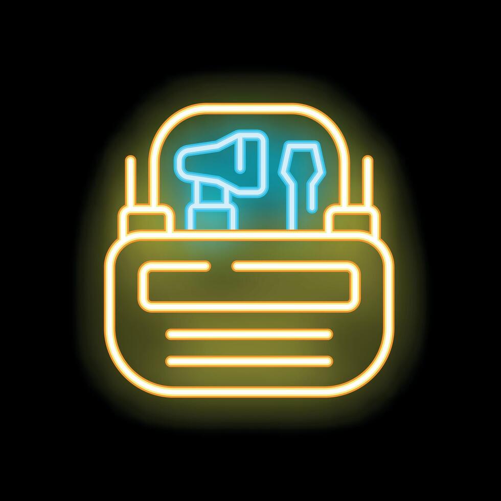 Neon toolbox icon glowing on dark background vector