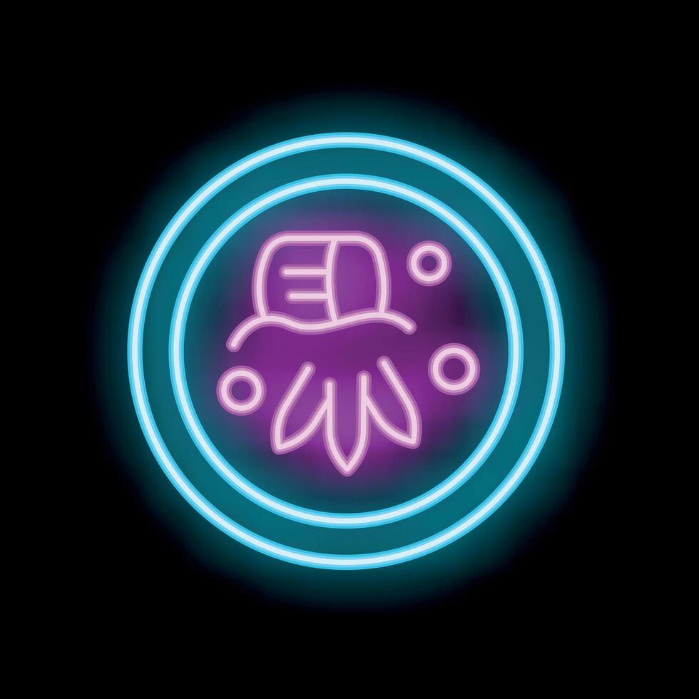 Round neon sign of chinese new year carrot cake nian gao dessert food dish with double line circle border frame vector