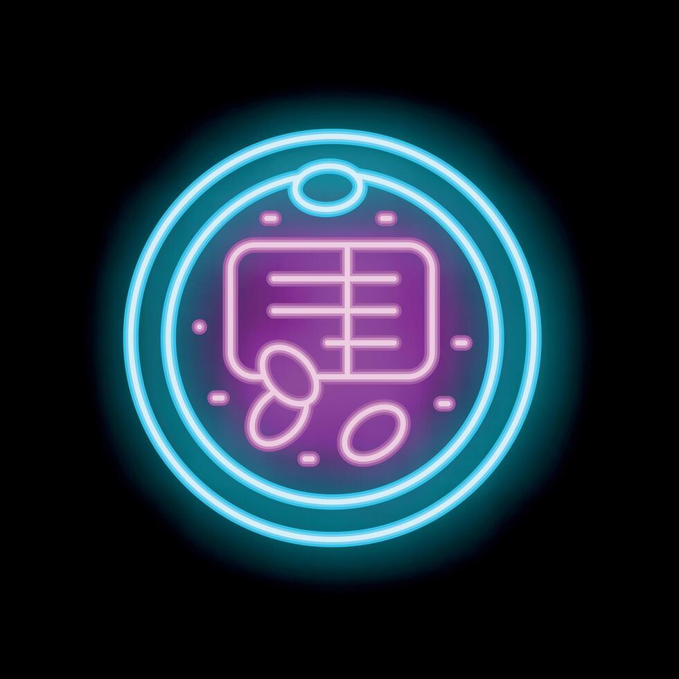 Neon icon of petri dish with growing bacteria for laboratory research vector