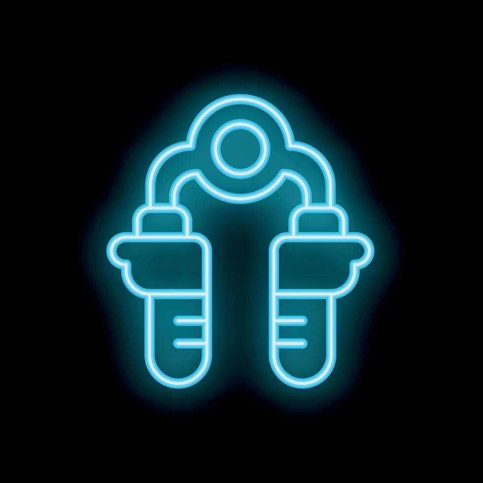Blue neon sign icon of a hand grip exerciser on black background vector