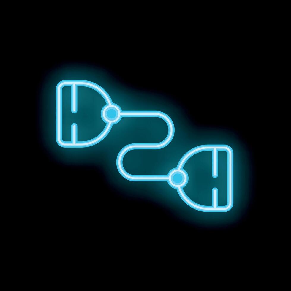 Neon icon of computer ports connecting through cable on black background vector