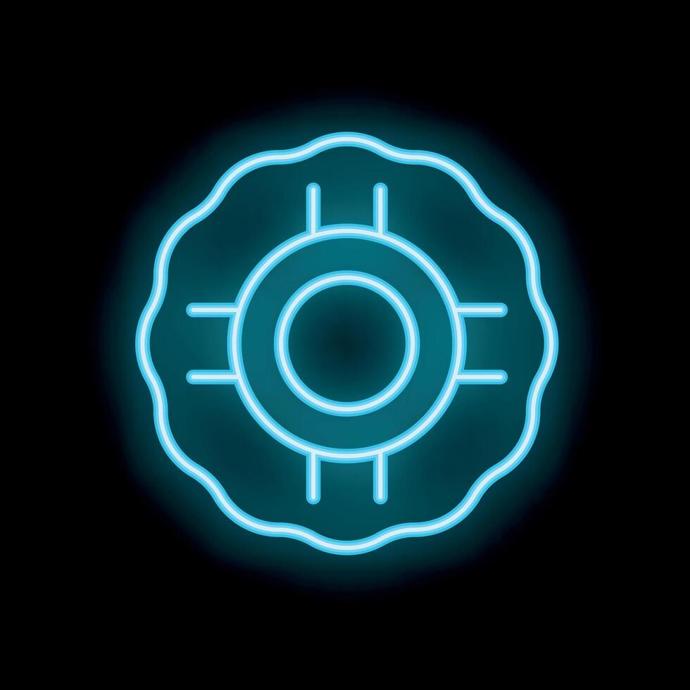 Neon icon of lifebuoy shining brightly on black background vector