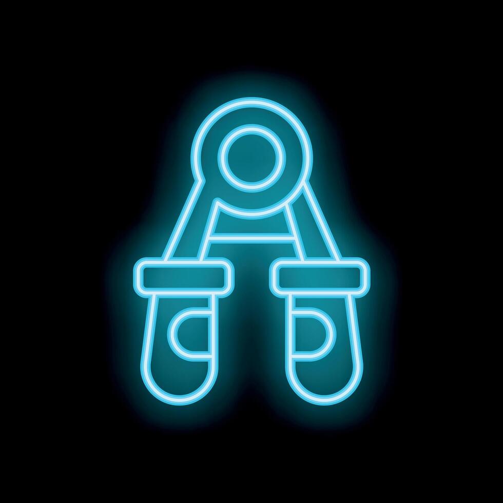 Blue neon sign of hand grip exerciser on black background vector