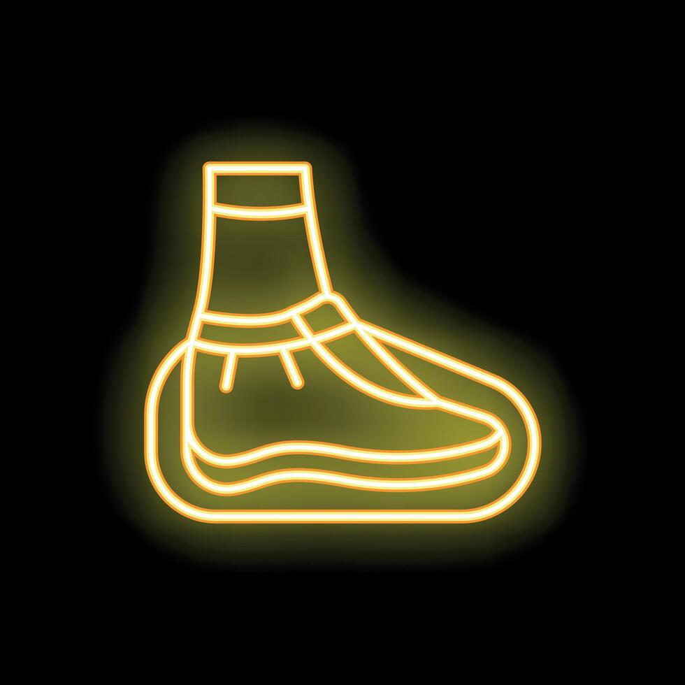 Neon sign showing a hiking boot with laces on a black background vector
