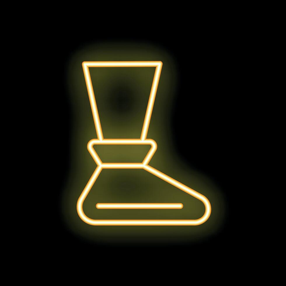 Neon yellow laboratory glassware icon glowing on black background vector