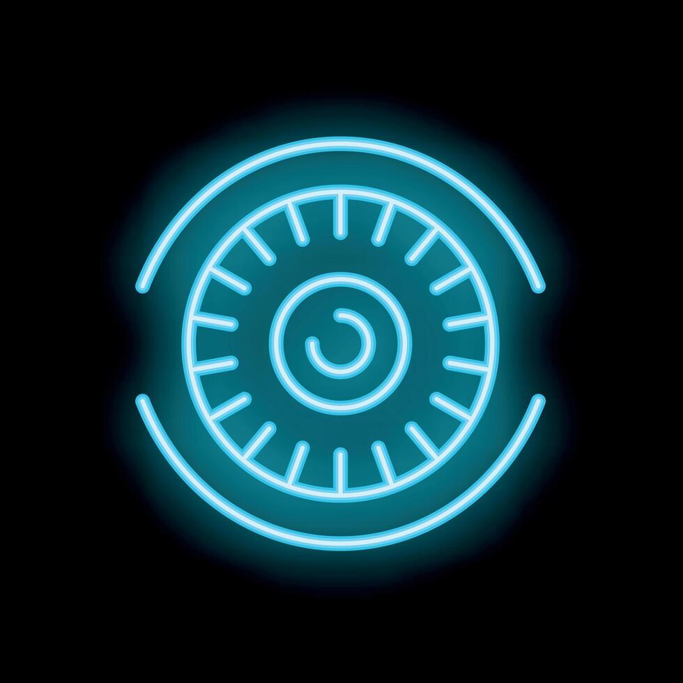 Neon eye symbol glowing on dark background vector