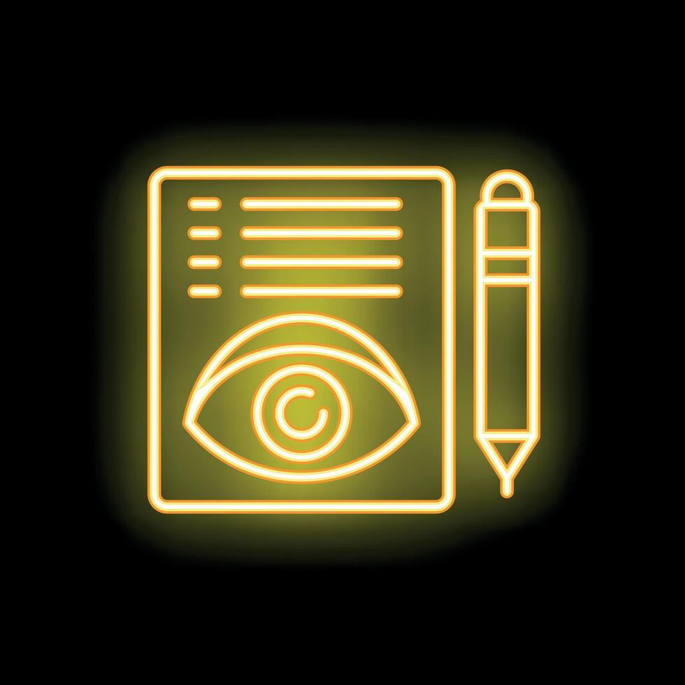 Neon icon of eye watching copyright sign representing copyright law vector
