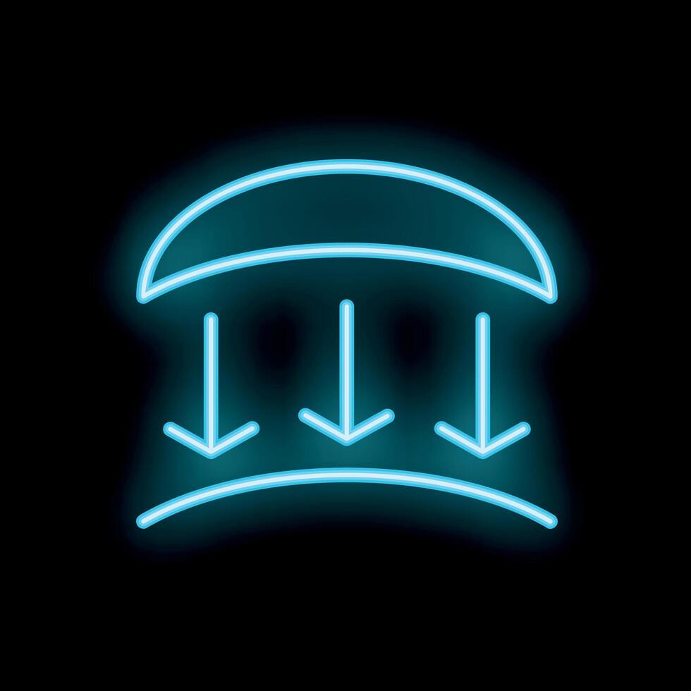 Neon icon of pressure exerted on a surface, compression force vector