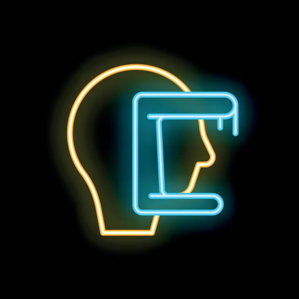 Neon icon of artificial intelligence replacing human mind vector
