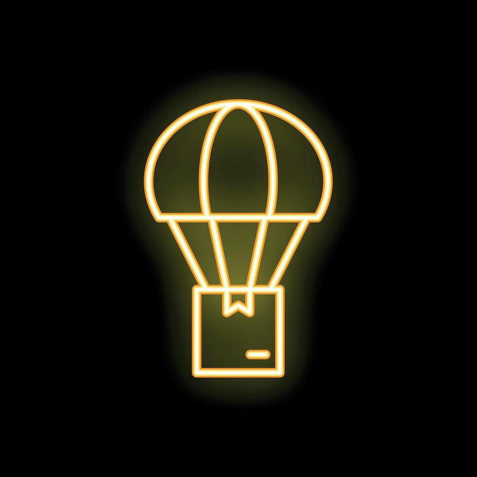 Neon style icon of hot air balloon delivering package vector