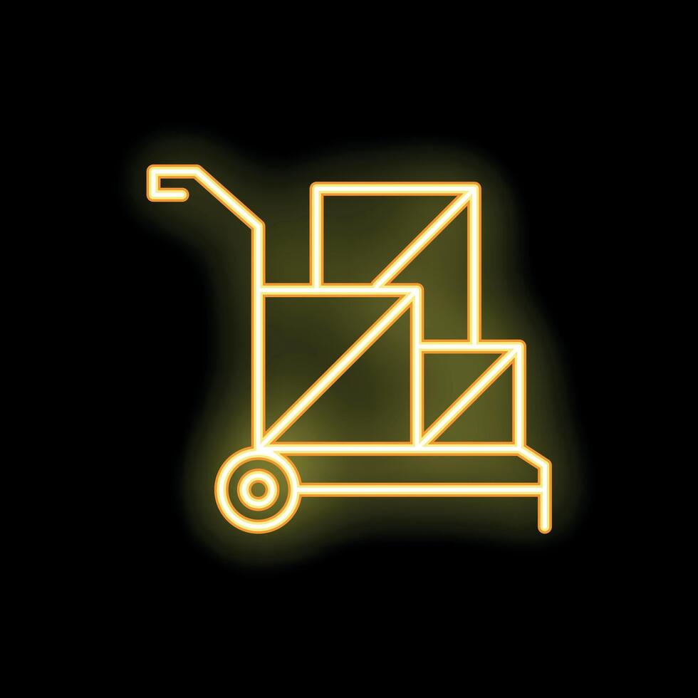 Glowing neon icon of hand truck carrying cardboard boxes vector