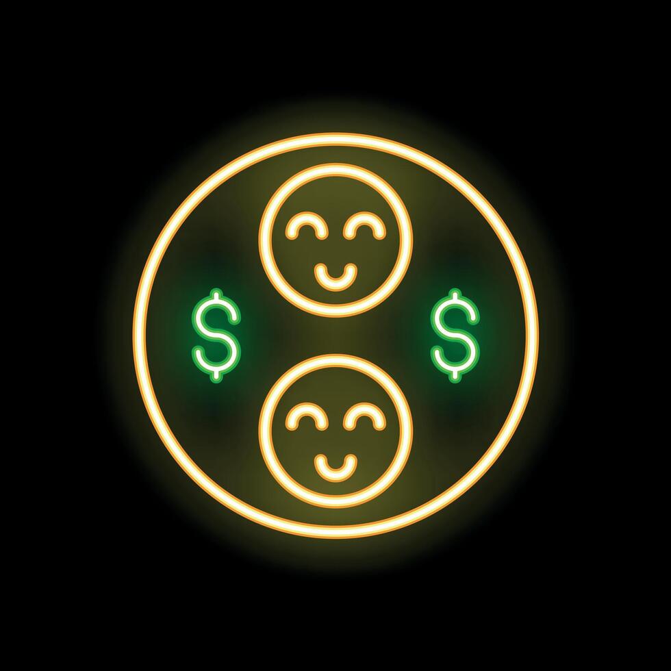 Neon icon of customer satisfaction increasing sales and profit vector