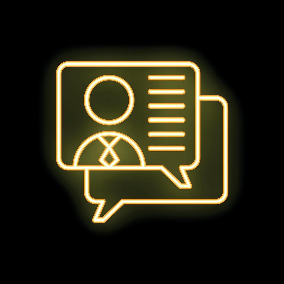 Neon icon of a businessman showing his resume in a speech bubble vector