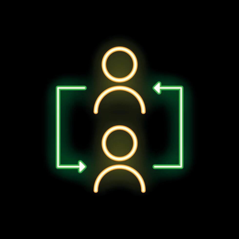Neon icons showing candidates switching positions inside a company vector