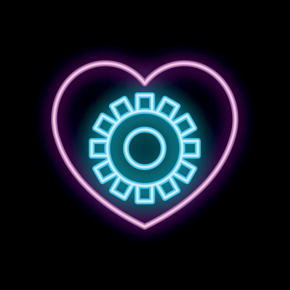 Neon heart containing a mechanical gear symbolizing love for engineering vector