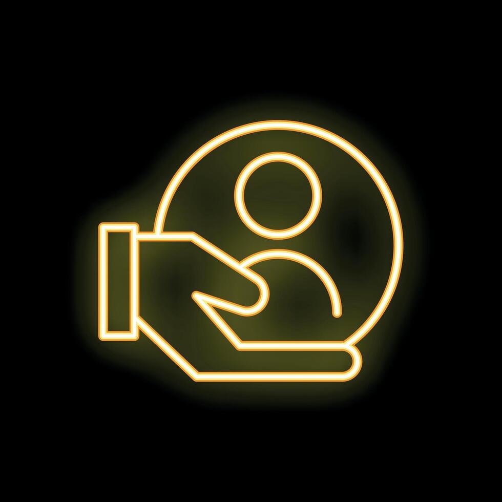 Businessman holding client icon in neon style vector