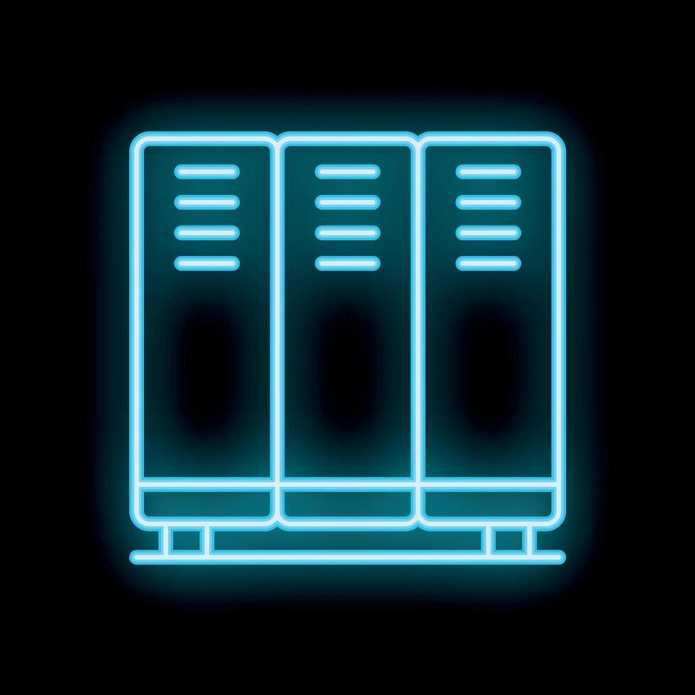 Neon blue locker icon glowing on black background vector