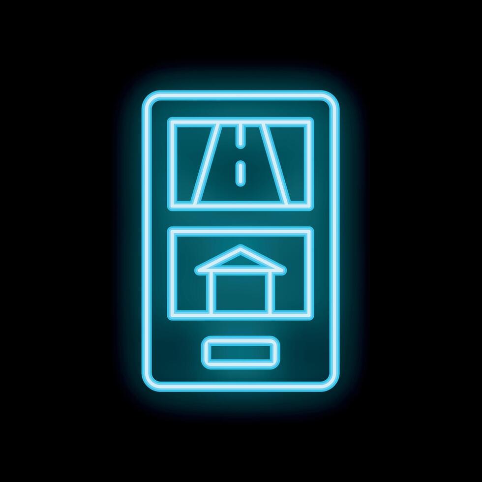 Neon gps navigation app showing route on smartphone screen vector