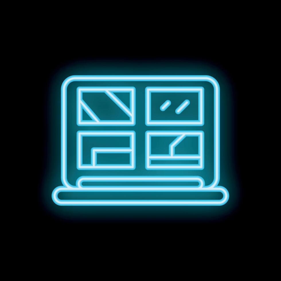 Neon laptop showing analytics dashboard with charts and data vector