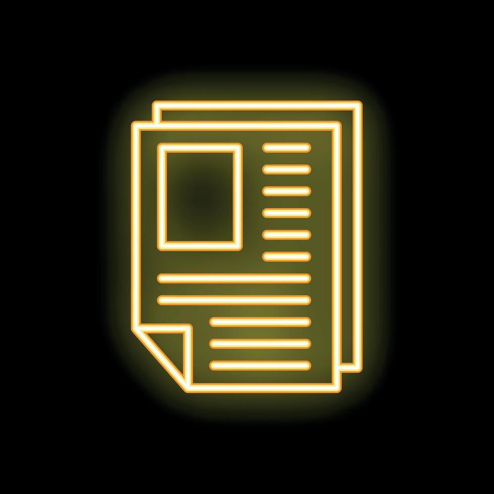 Neon yellow light glowing on stack of papers icon vector