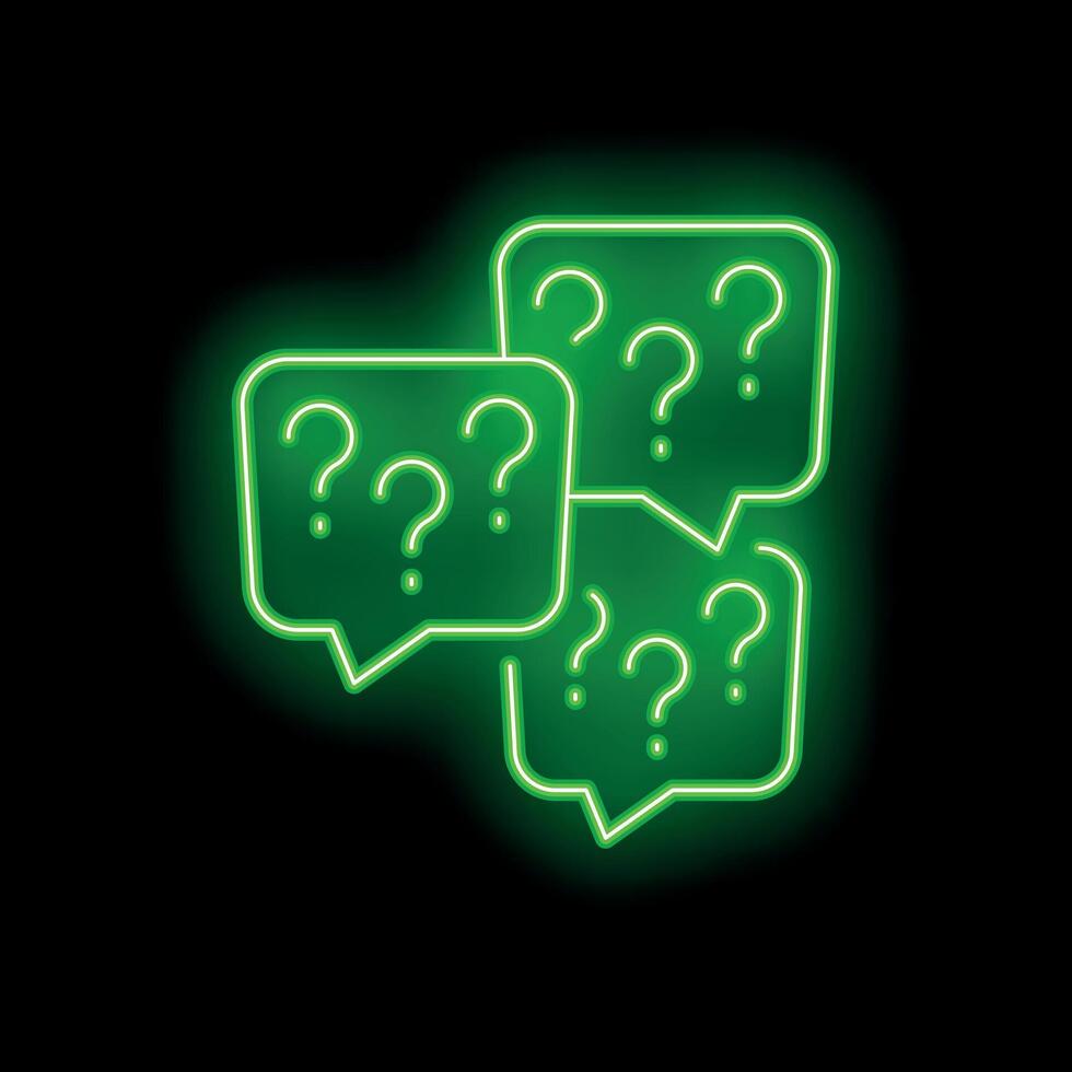 Neon green question marks glowing inside speech bubbles vector