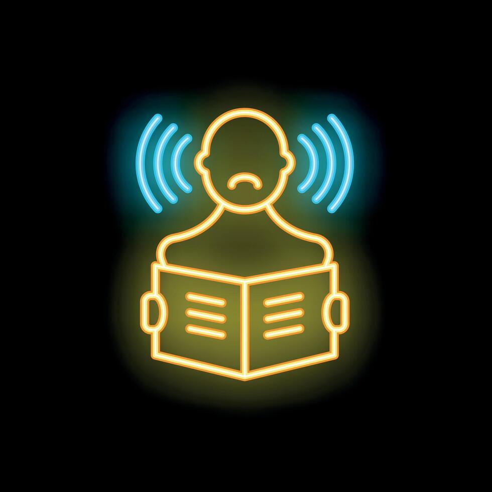 Man suffering from tinnitus while reading neon sign vector