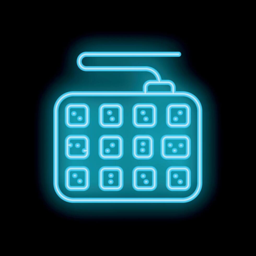 Blue neon sign of electric extension cord with us sockets on black background vector
