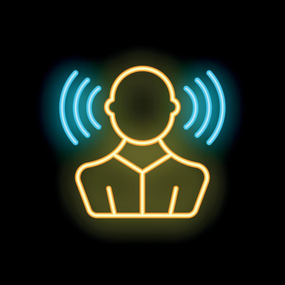 Neon sign showing man listening to sound waves vector