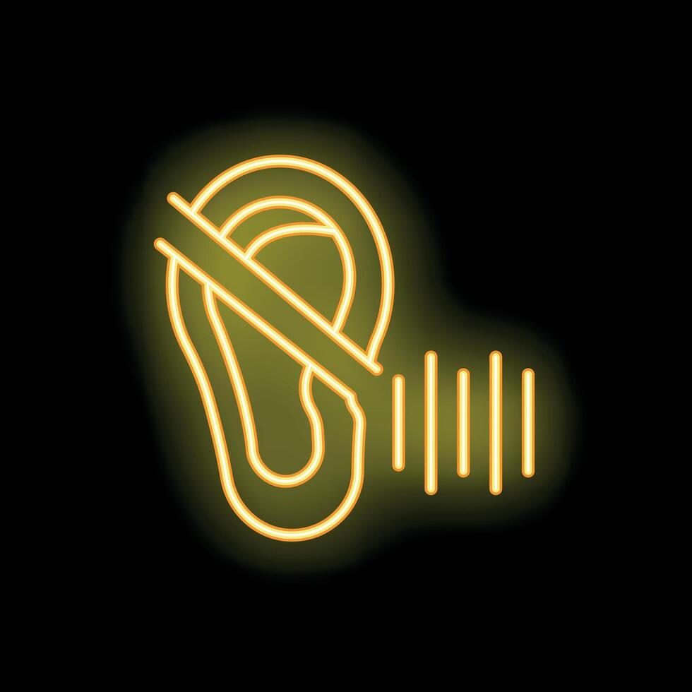 Neon icon of an ear with soundwaves representing hearing loss vector
