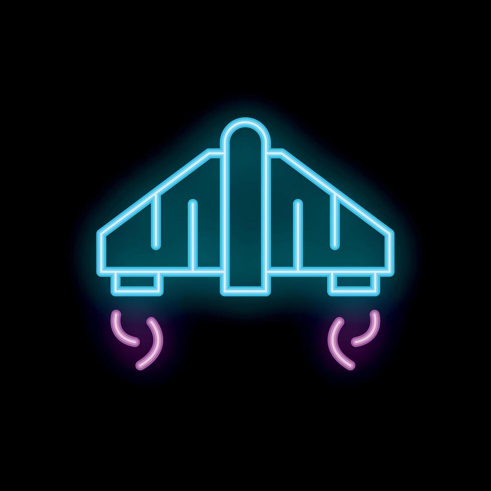 Neon sign of futuristic spacecraft taking off from ground vector