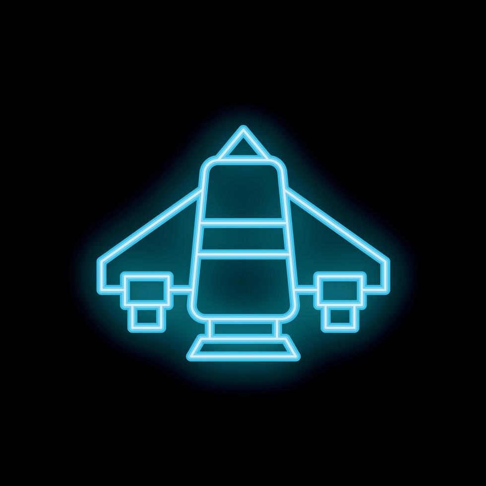 Neon sign showing an airplane taking off on a black background vector