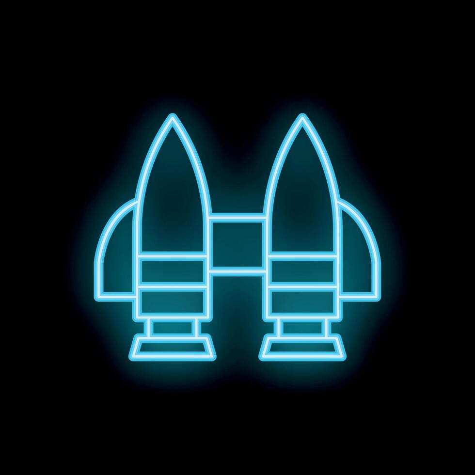 Neon binoculars icon glowing on black background vector