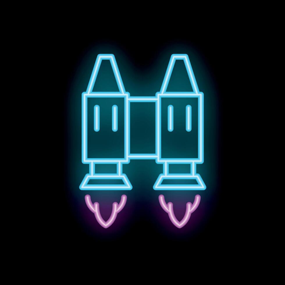 Neon rocket launching up with fire flames leaving trace vector