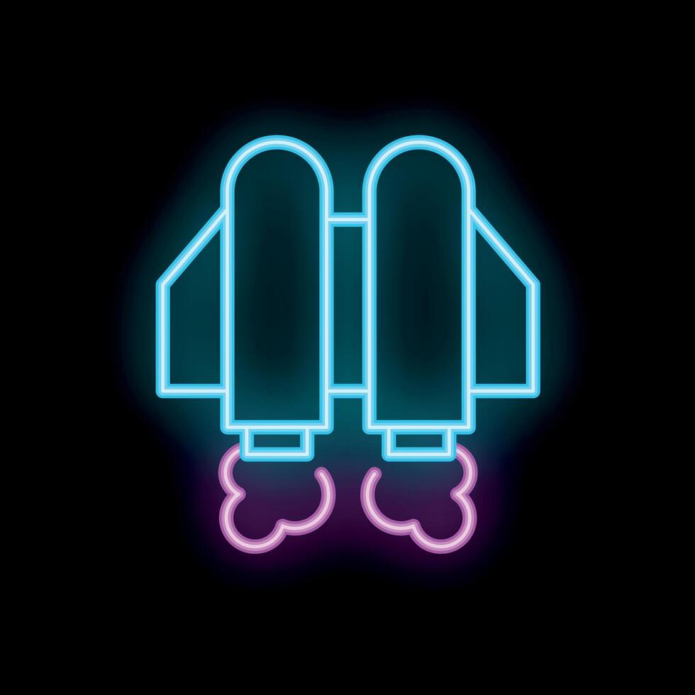 Neon sign of a space rocket launching into space with smoke vector