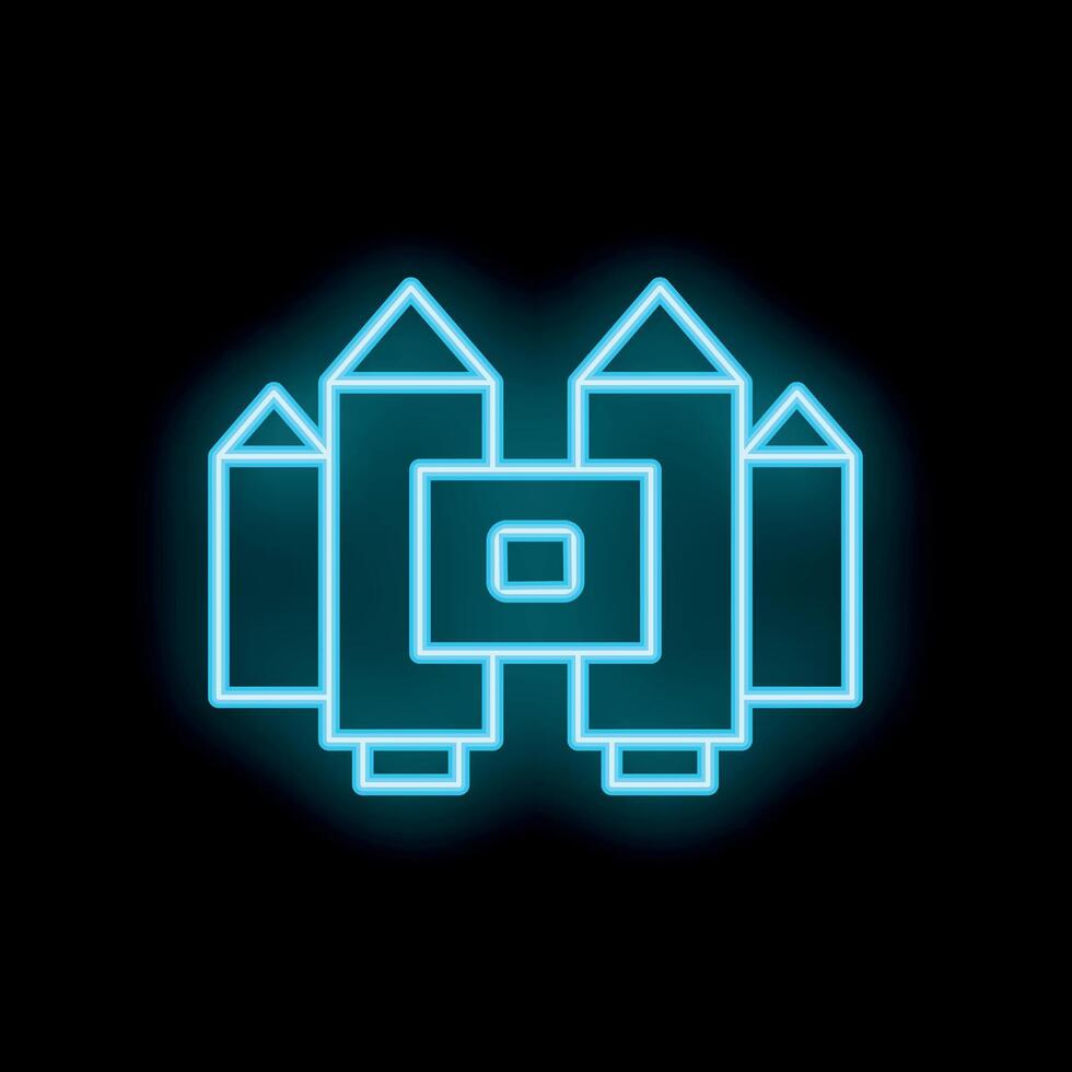 Neon icon of space rocket launching up to the sky vector