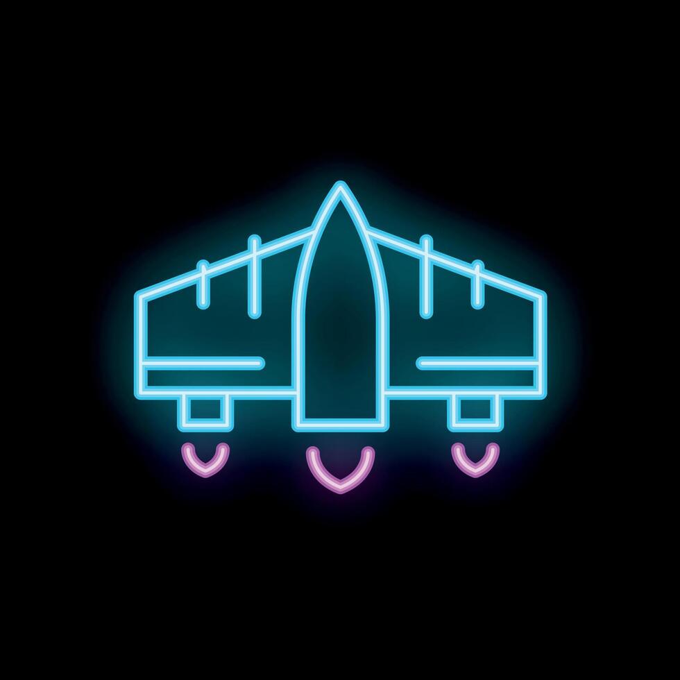 Neon sign of futuristic spacecraft flying through space vector