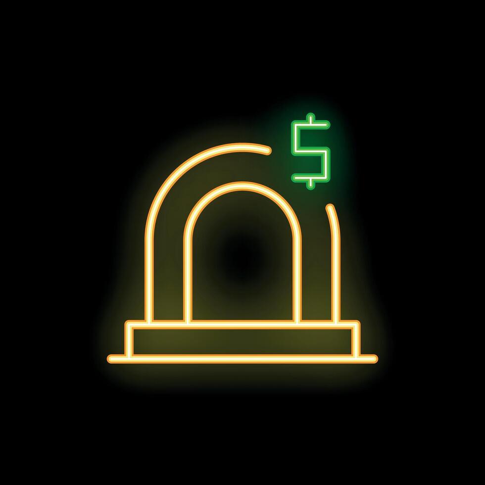 Neon sign representing a bank vault door protecting money and valuables vector