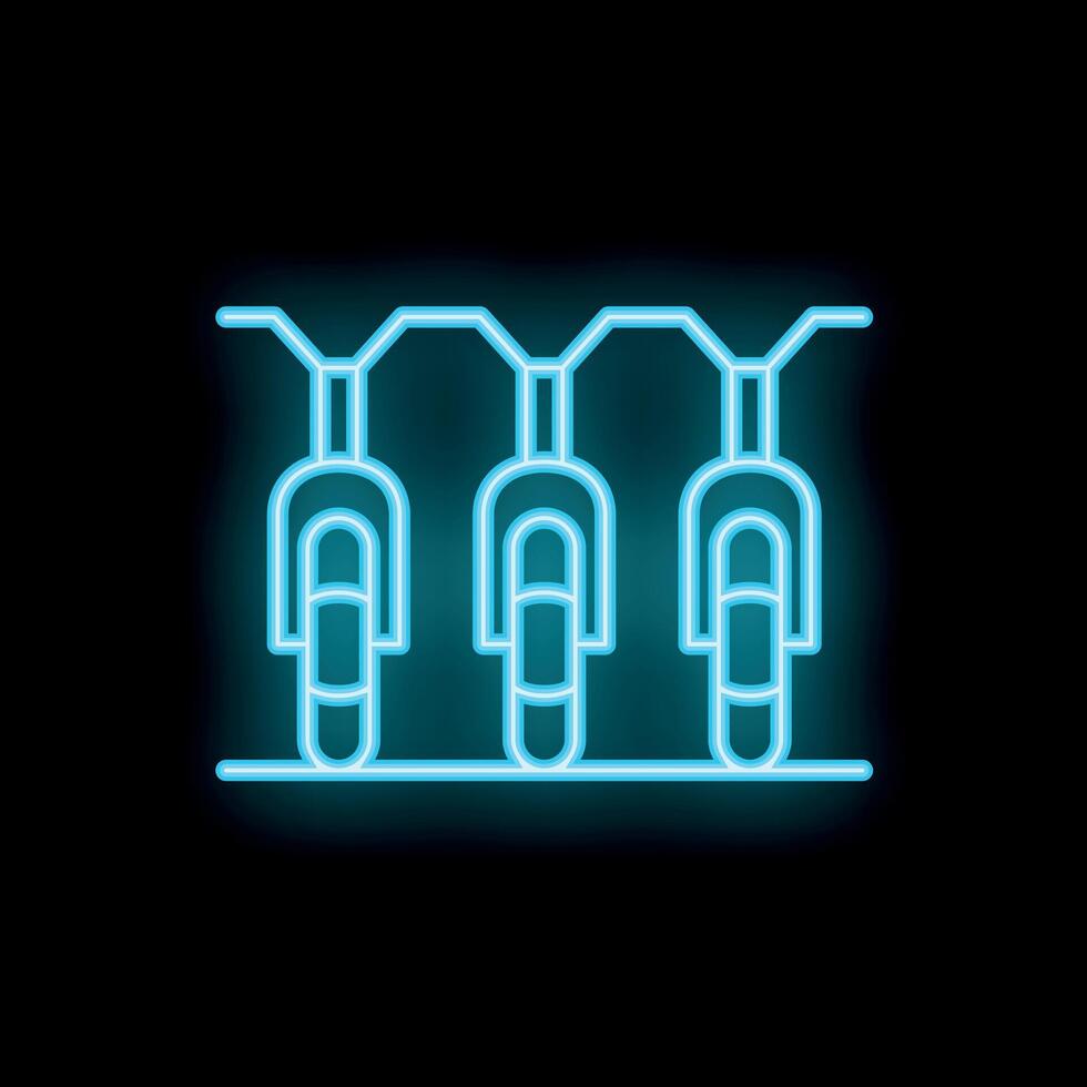 Blue neon sign depicting a row of bicycles locked to a rack vector