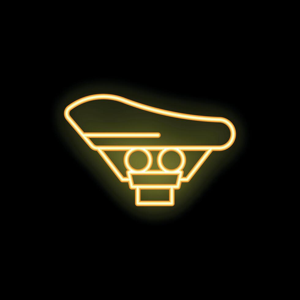 Glowing neon icon of a futuristic monorail train in yellow vector