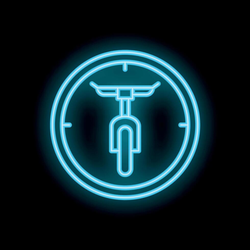 Neon sign of bike inside a clock on a black background vector