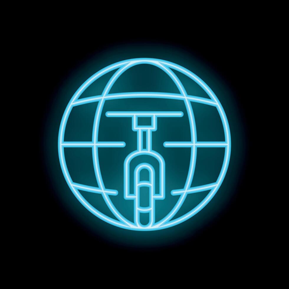 Neon icon of bicycle inside globe for world bicycle day vector