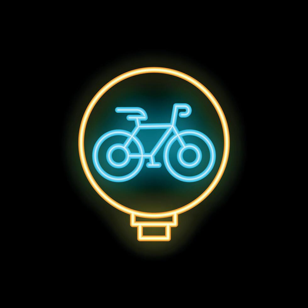 Neon sign showing bicycle symbol in circle on black background vector