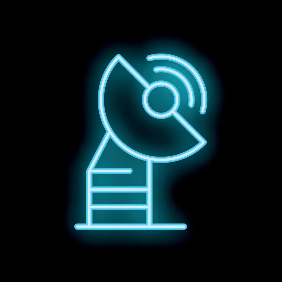 Blue neon satellite dish transmitting or receiving data signal vector