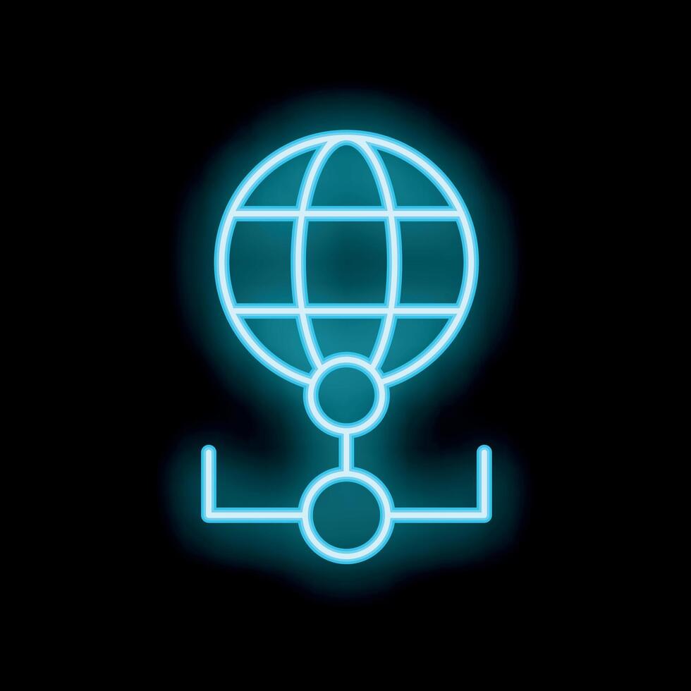 Neon icon of a globe connecting to a network representing global business vector