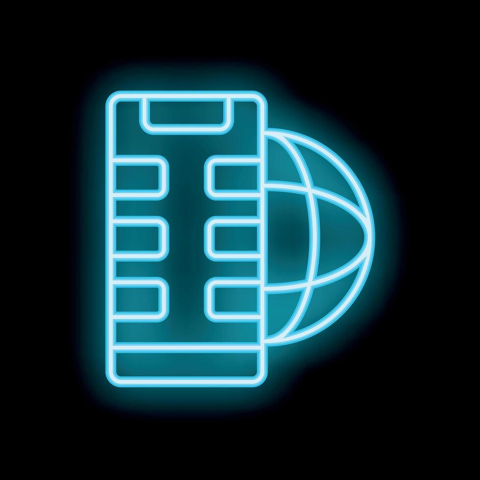 Neon icon of server rack hosting representing global network connectivity vector